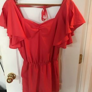 Short Coral Romper with pockets